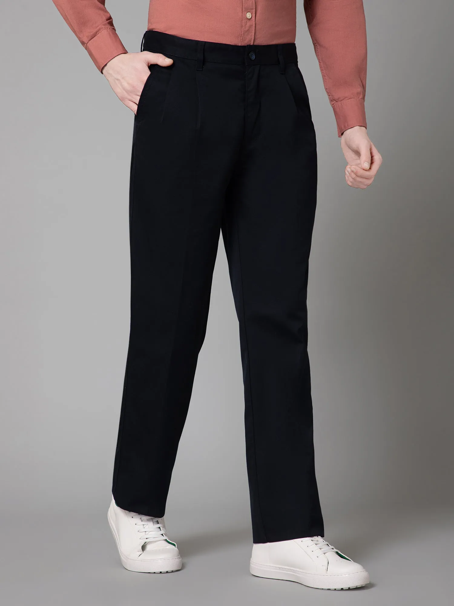 Men's Formal Pleated front Navy Blue  Trousers