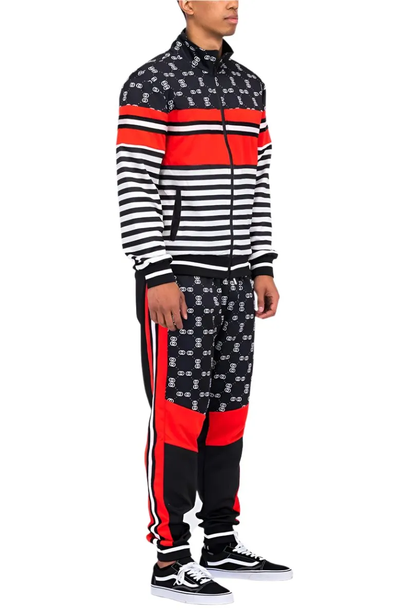 Mens Striped Color Block Track Suit Activewear Jacket Pants