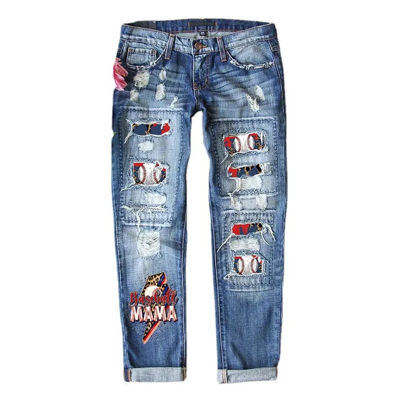 Mid-Rise Ripped Denim Loose Jeans