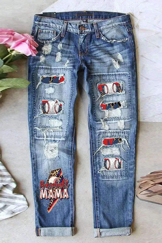 Mid-Rise Ripped Denim Loose Jeans