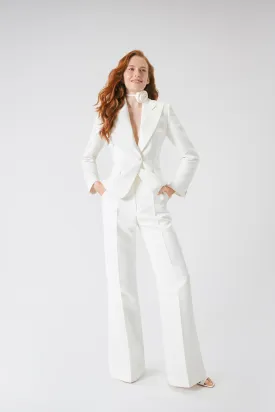 Modern Satin Long Sleeve Two-Piece Pant Suit Wedding Dress