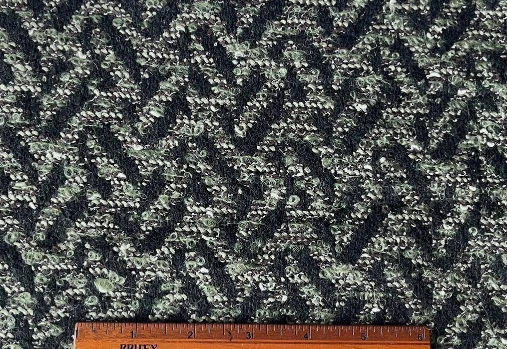 Mossy Olive Broken Chevron Wool Blend Bouclé (Made in Spain)