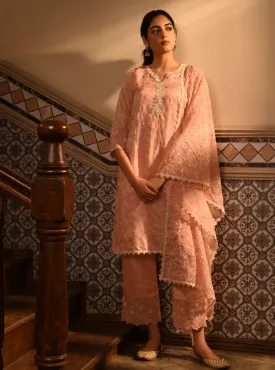 Mulmul Chanderi Ray Pink Kurta With Mulmul Chanderi Ray Pink Pant