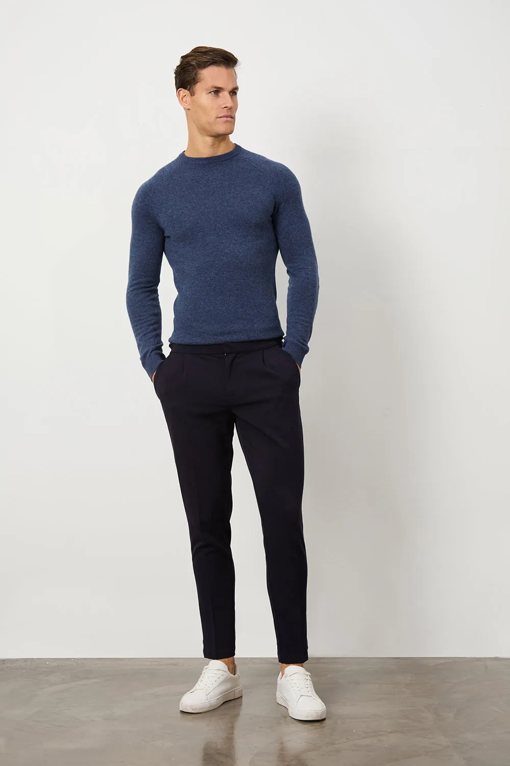 Pleat Side Adjuster Trousers in Navy