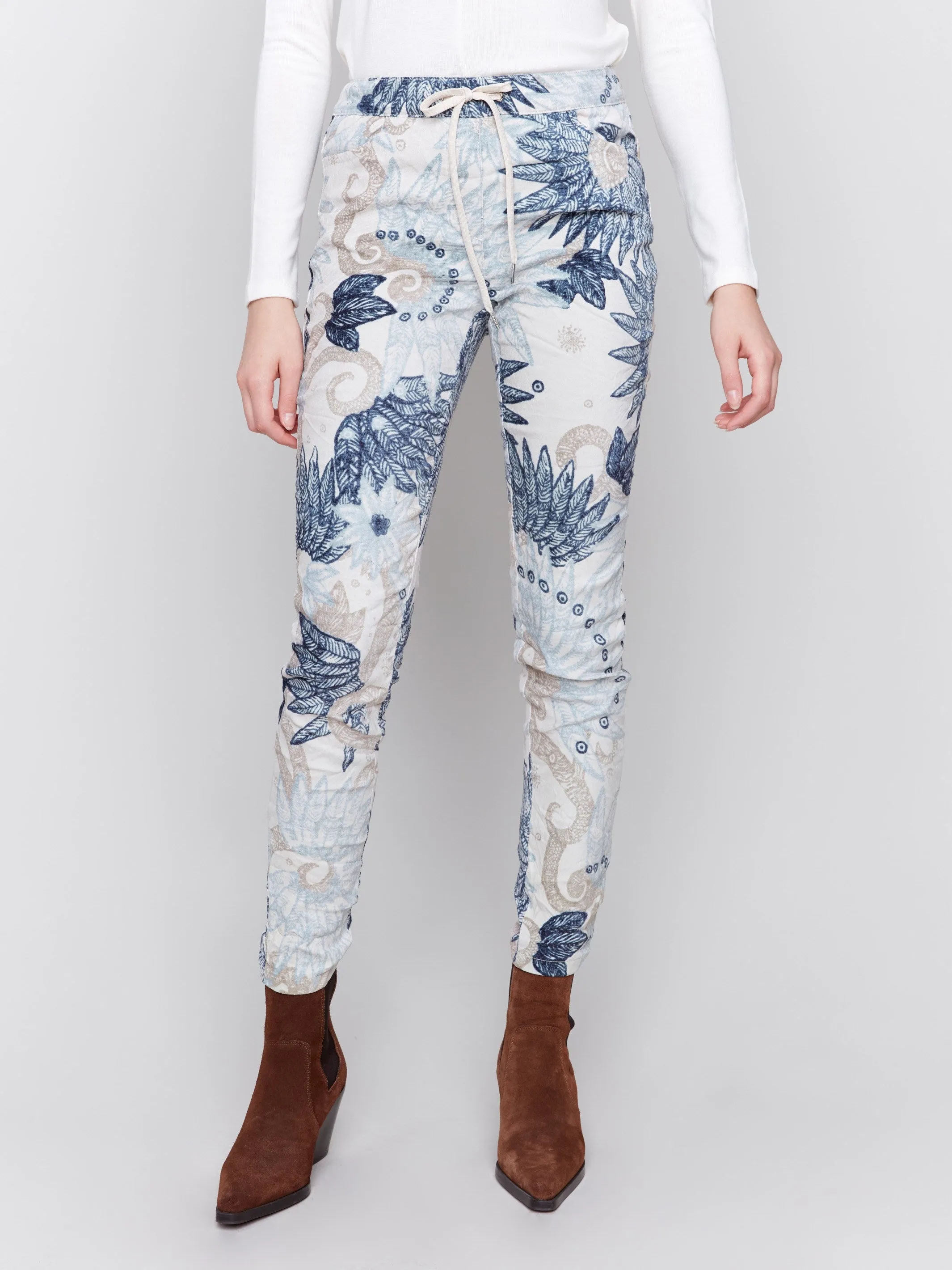 Printed Suede Crinkle Jogger Pants - Feather