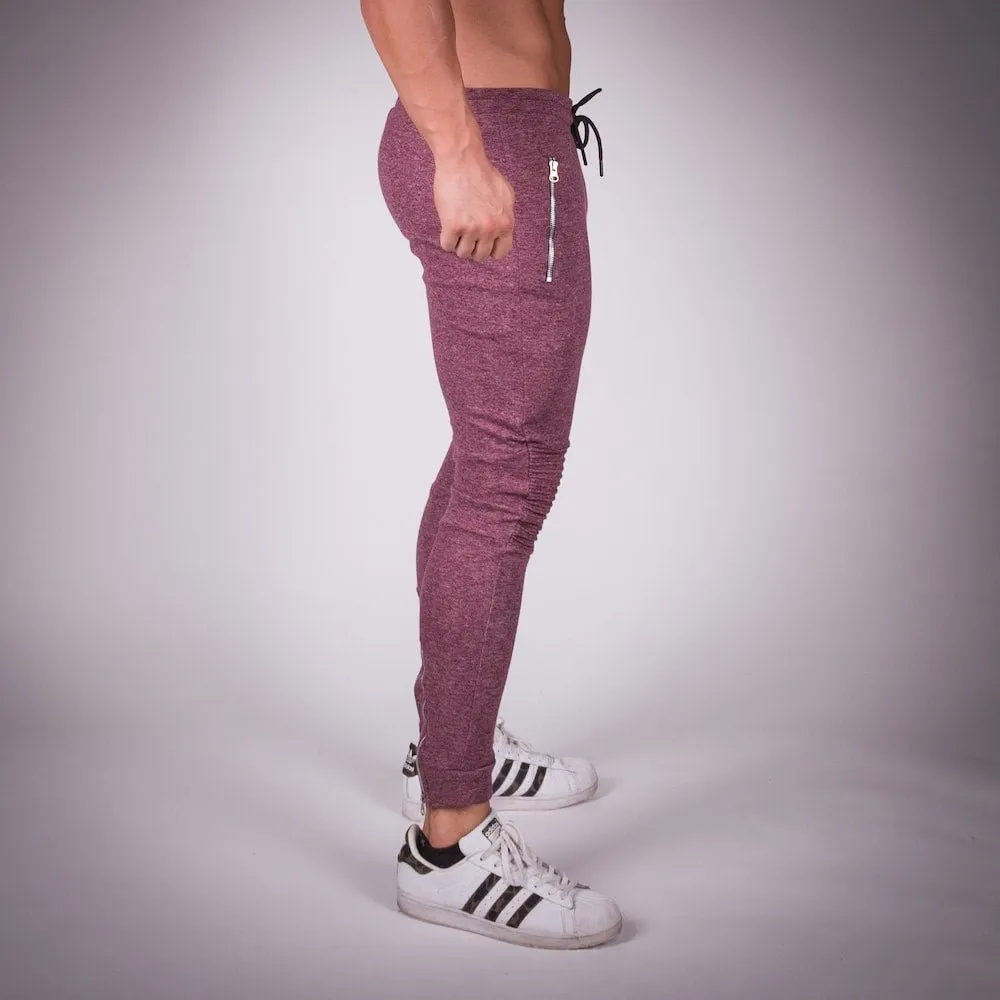 Ribbed Jogger Pants - Melange Maroon