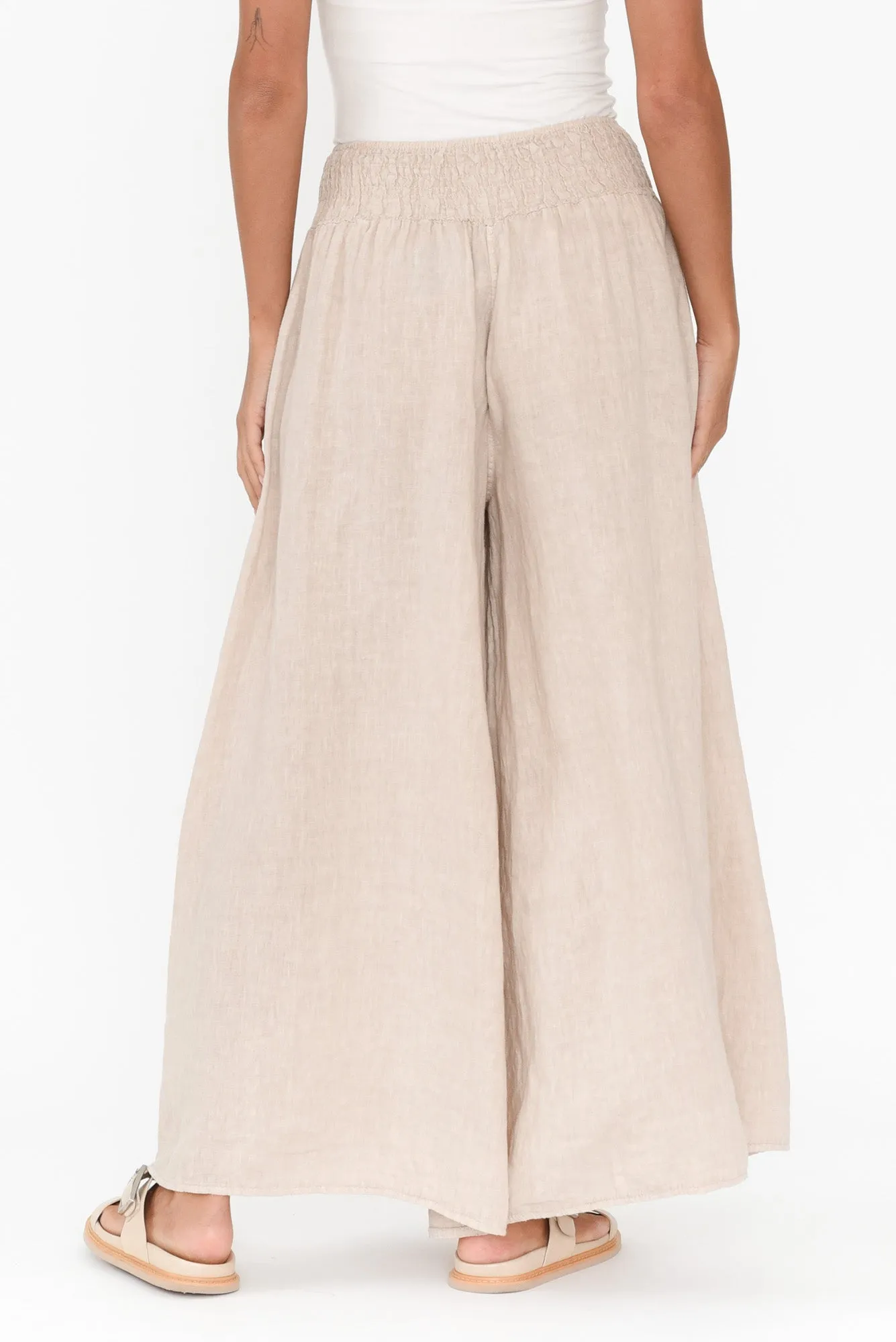 Rumi Beige Wide Leg Linen Pants