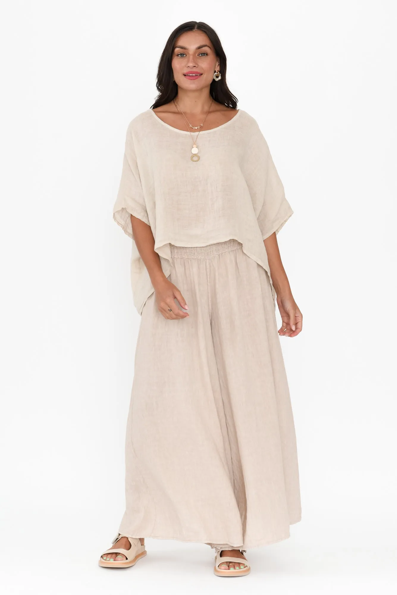 Rumi Beige Wide Leg Linen Pants