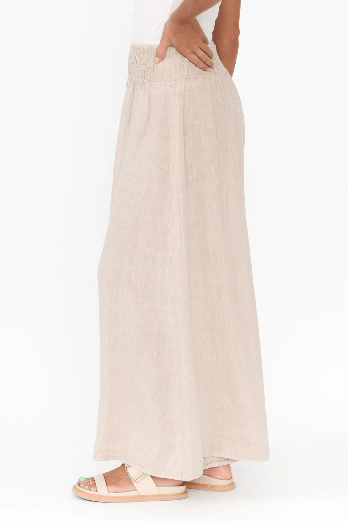 Rumi Beige Wide Leg Linen Pants