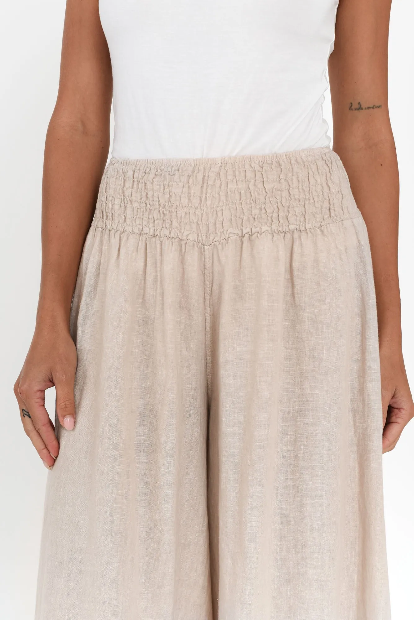 Rumi Beige Wide Leg Linen Pants