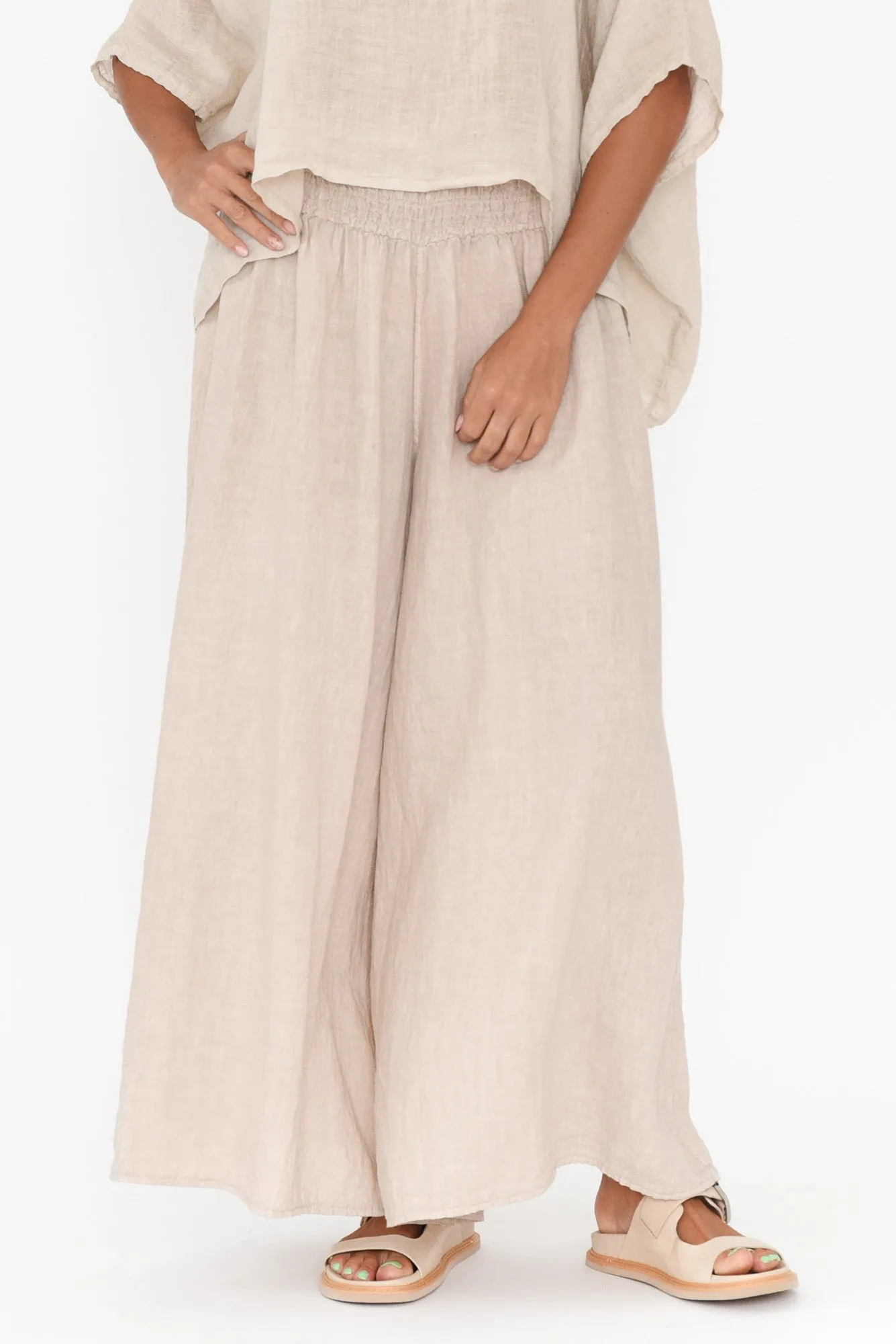 Rumi Beige Wide Leg Linen Pants