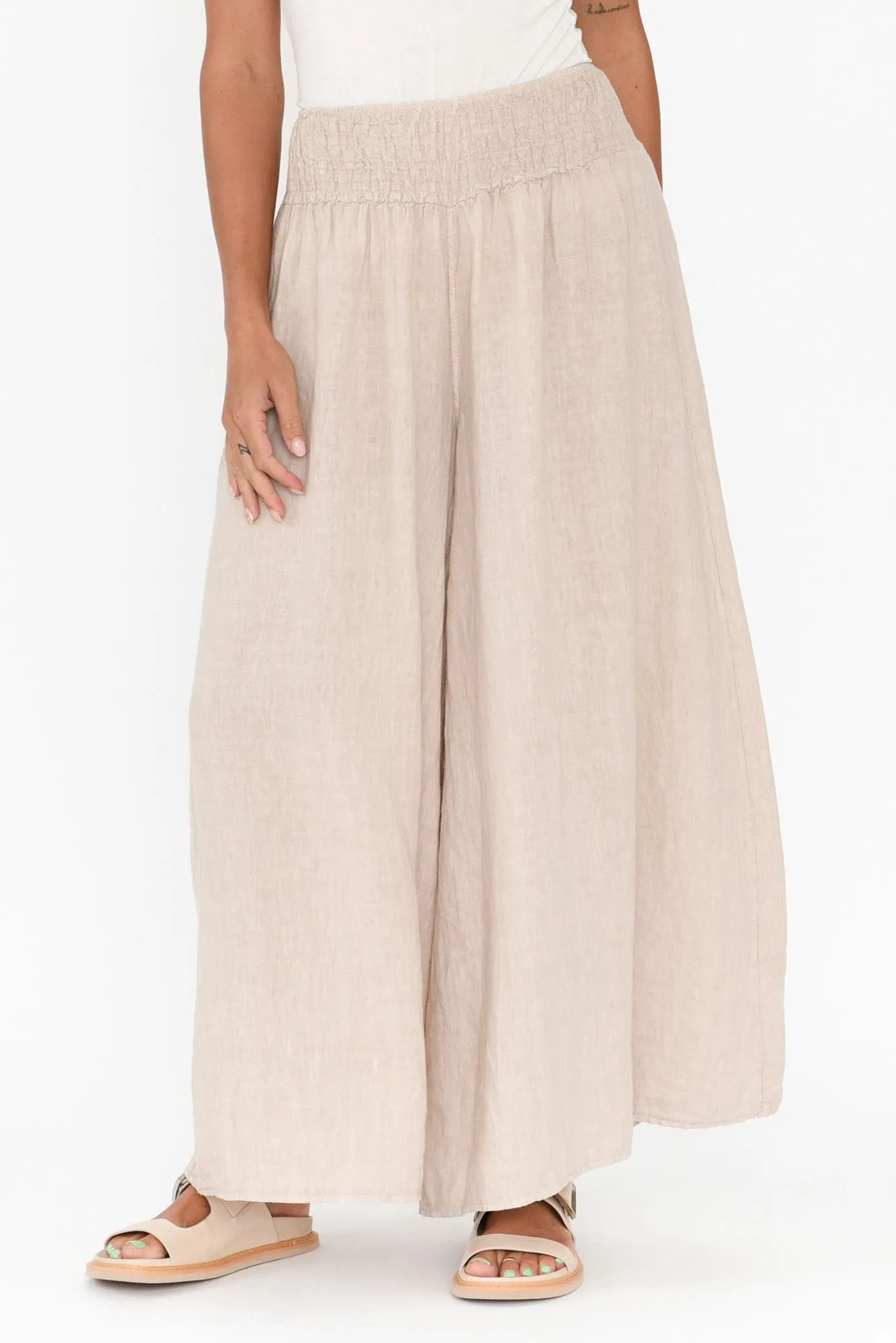 Rumi Beige Wide Leg Linen Pants