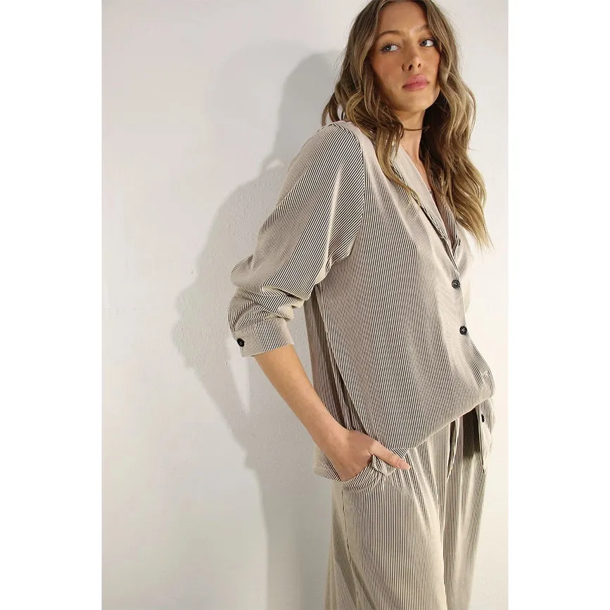 Striped Knit Button Down Shirts and Pants Set