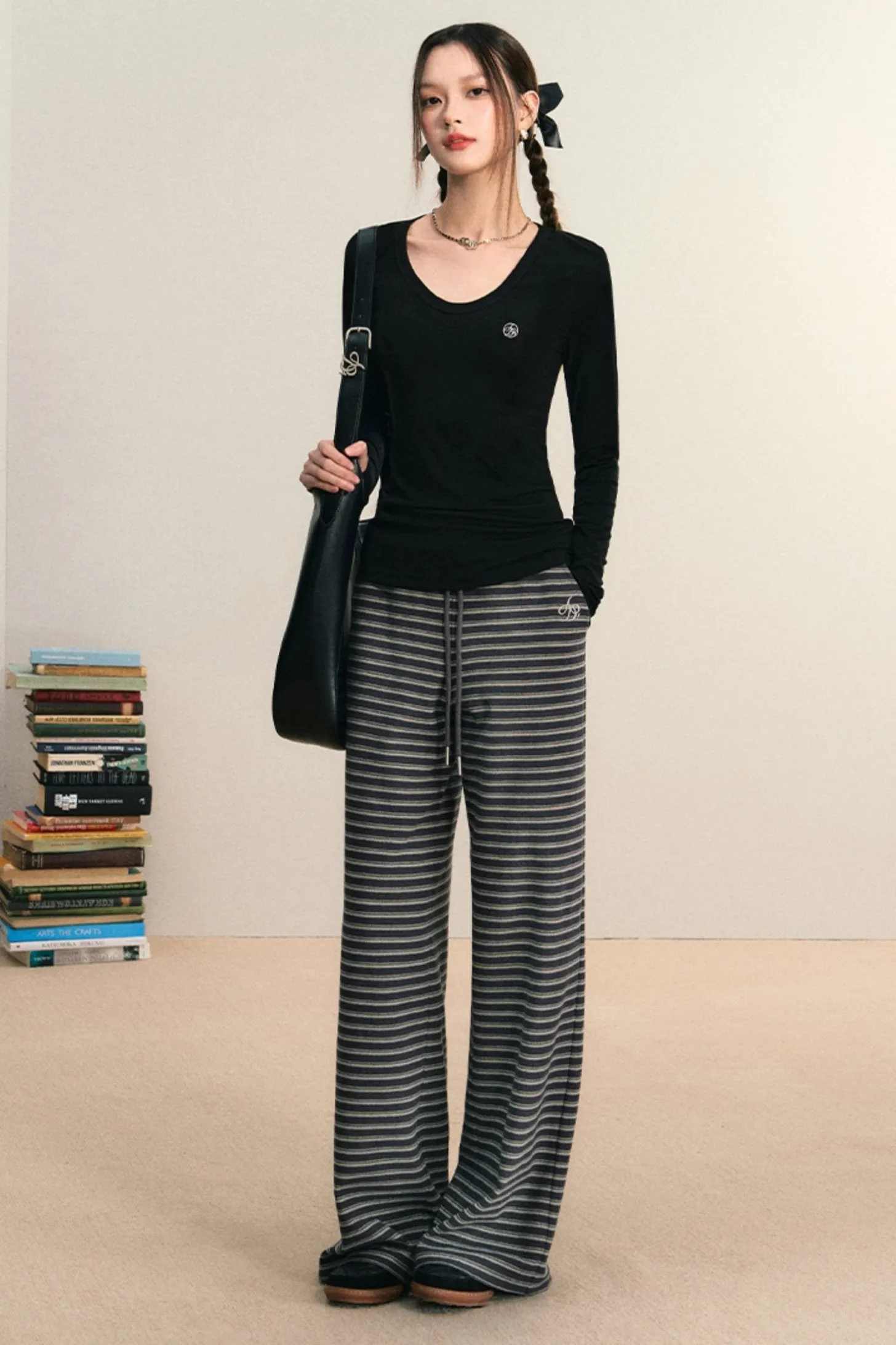 Striped Wide-Leg Lounge Pants - Drawstring Waist Palazzo Trousers