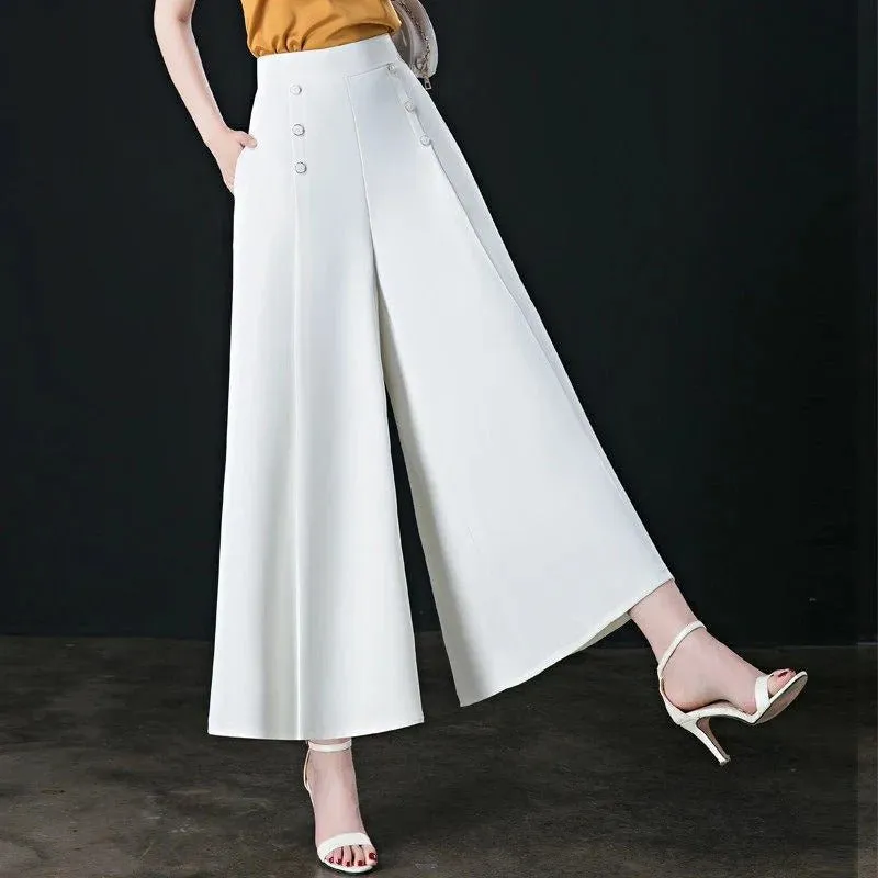 Stylish Pleated Wide-leg Pants - High Waist Cool and Slim Fit Skirt Pants Korean Baggy Vintage Casual Trousers