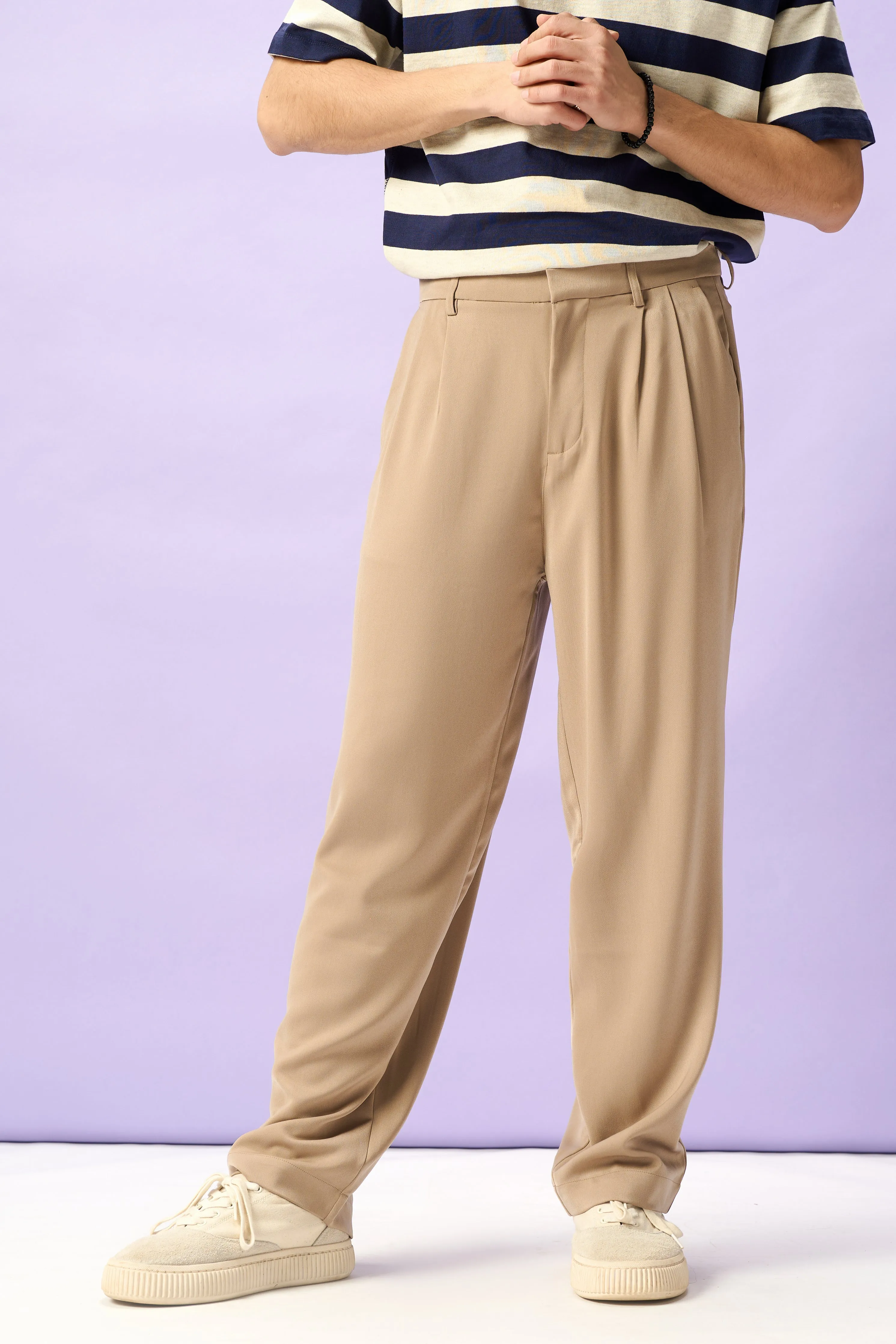 Terra Beige Men's Pleated Korean Pants