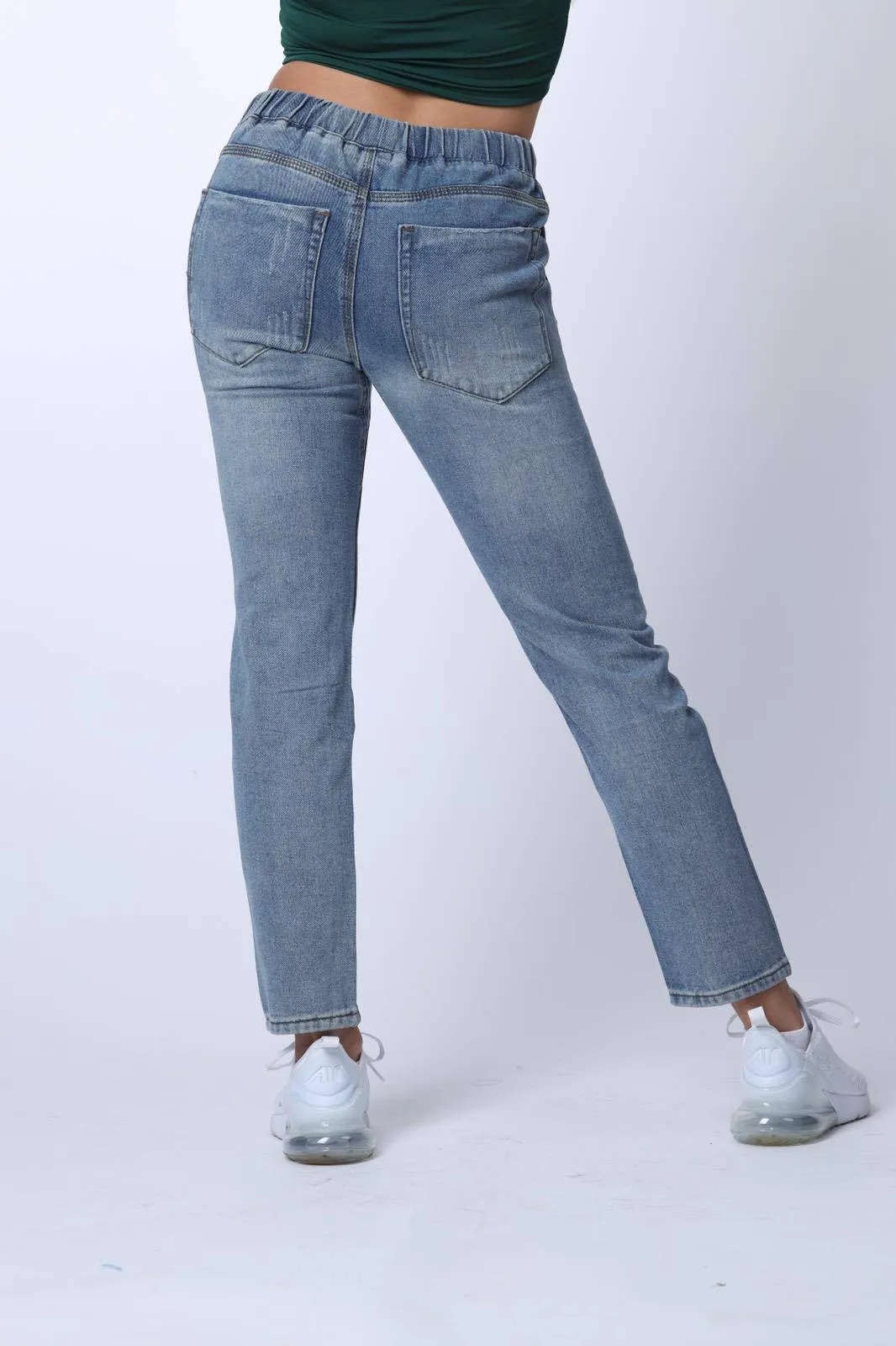 Tie Waist Ripped Jeans in Blue