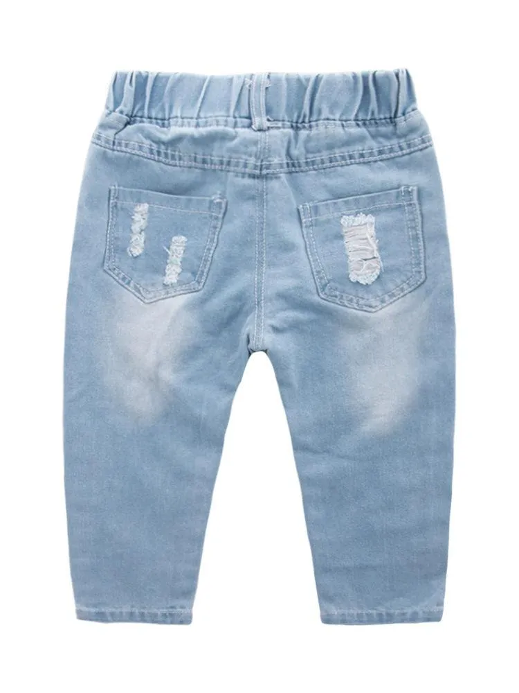 Trendy Little Kids Unisex Blue Frayed Jeans