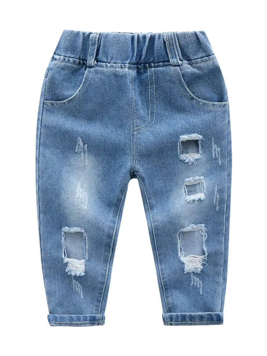 Trendy Little Kids Unisex Blue Frayed Jeans