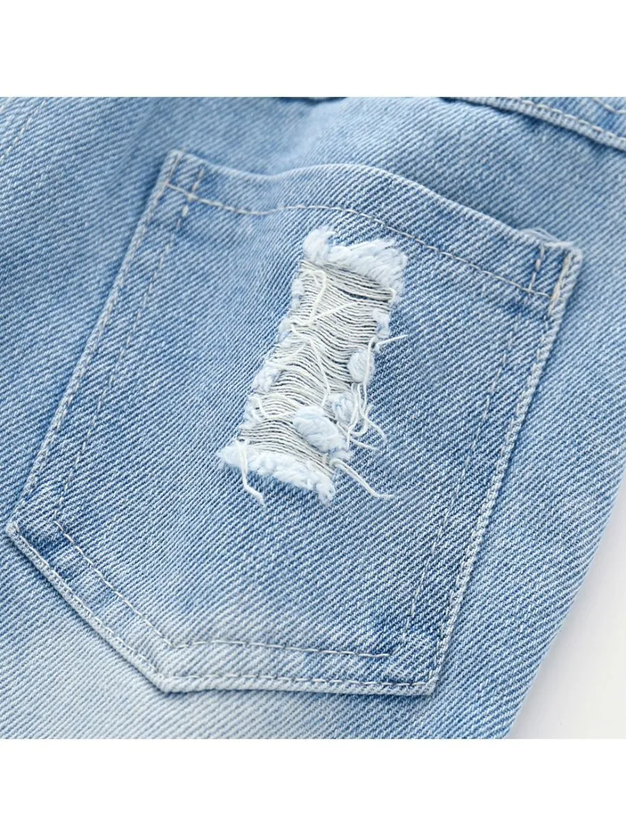 Trendy Little Kids Unisex Blue Frayed Jeans