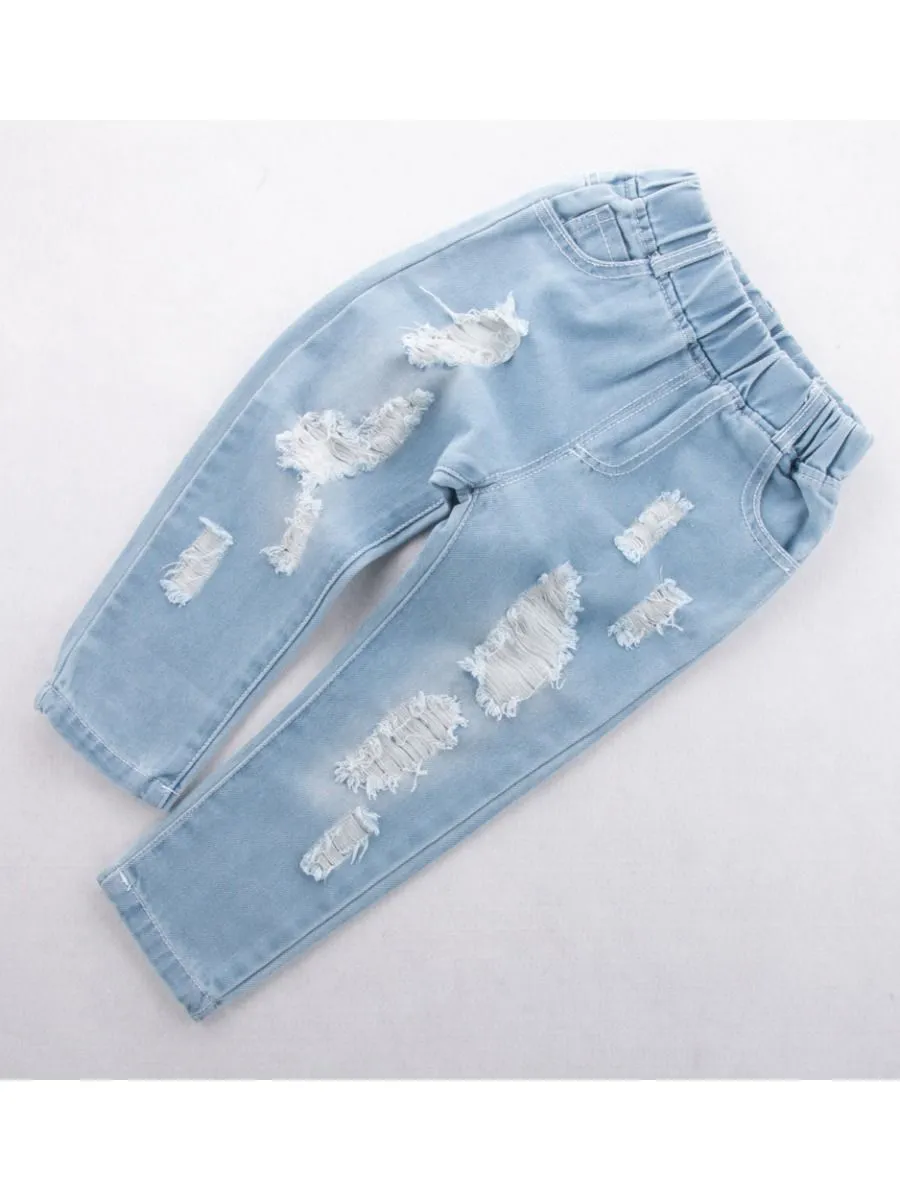 Trendy Little Kids Unisex Blue Frayed Jeans