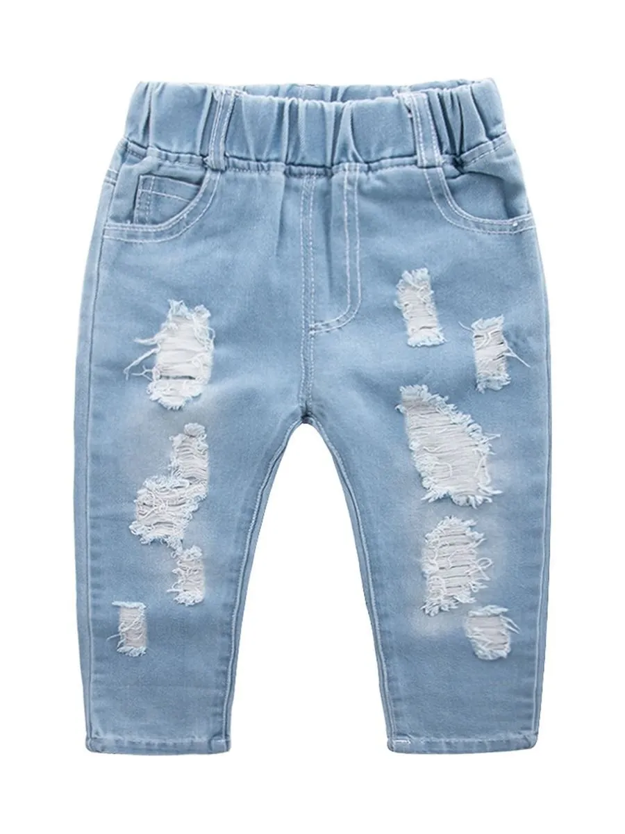 Trendy Little Kids Unisex Blue Frayed Jeans