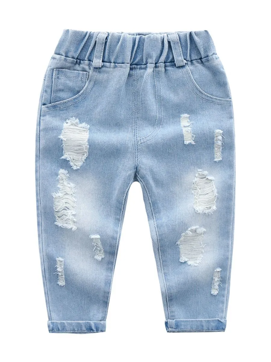 Trendy Little Kids Unisex Blue Frayed Jeans