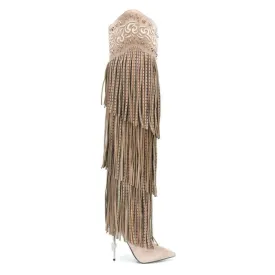 Vintage Crystal Embellished Fringe Cowboy Boots for Glam Style