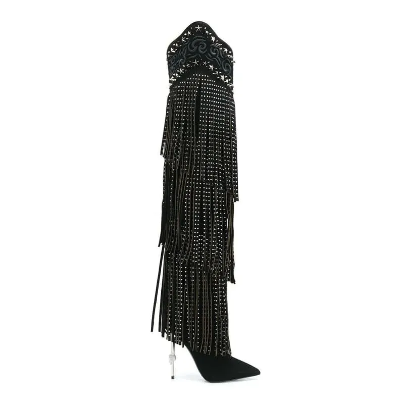 Vintage Crystal Embellished Fringe Cowboy Boots for Glam Style