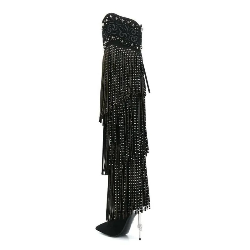 Vintage Crystal Embellished Fringe Cowboy Boots for Glam Style