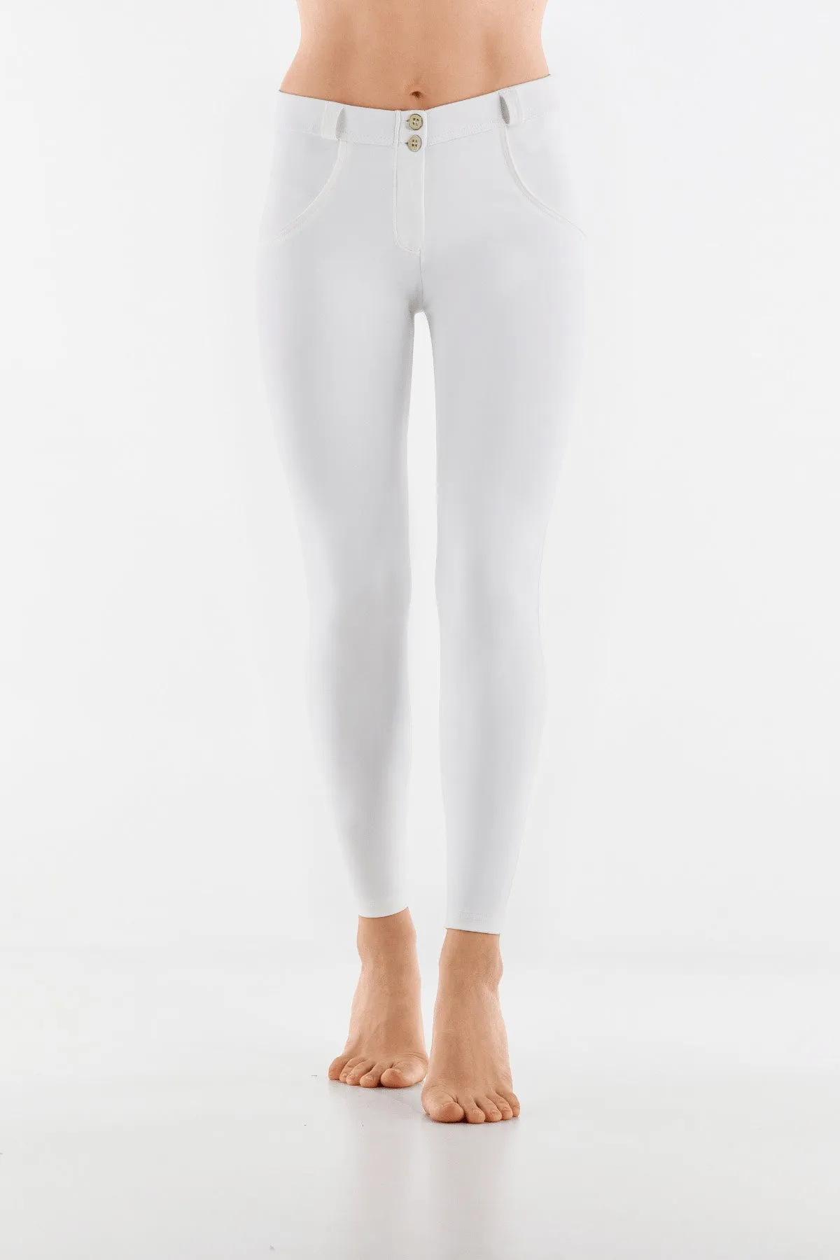 White Faux Leather Mid-Rise Ankle-Length Pants