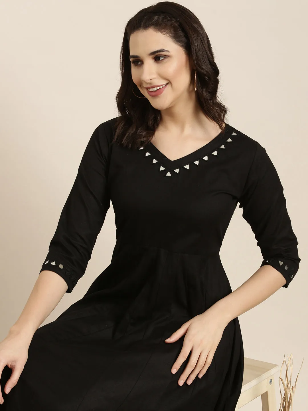 Women Anarkali Black Solid Kurta and Trousers Set