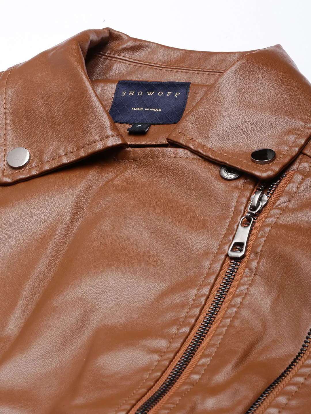 Women Solid Brown Biker Jacket